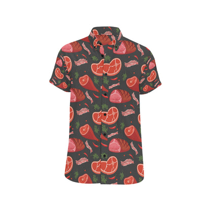 Meat Pattern Print Design 03 Men's Short Sleeve Button Up Shirt