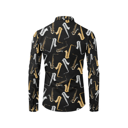 Saxophone Pattern Print Design 01 Men's Long Sleeve Shirt