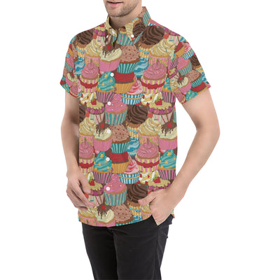 Cupcake Pattern Print Design CP01 Men's Short Sleeve Button Up Shirt