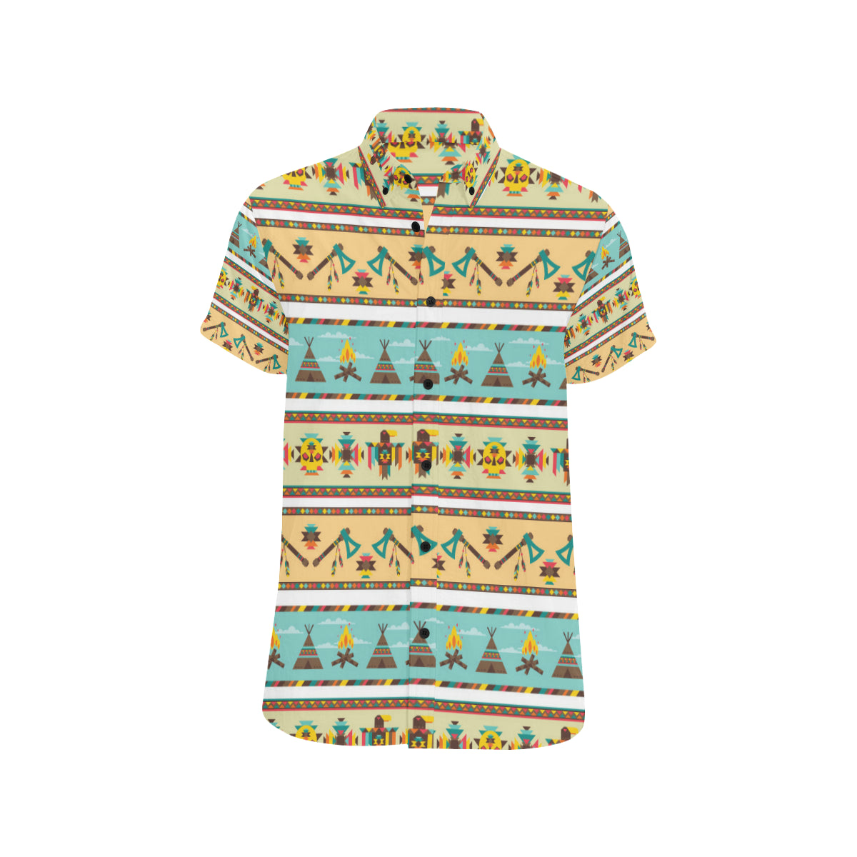 American indian Life Pattern Men's Short Sleeve Button Up Shirt