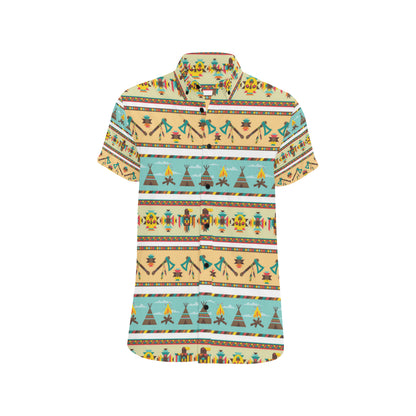 American indian Life Pattern Men's Short Sleeve Button Up Shirt
