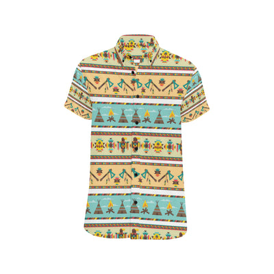 American indian Life Pattern Men's Short Sleeve Button Up Shirt