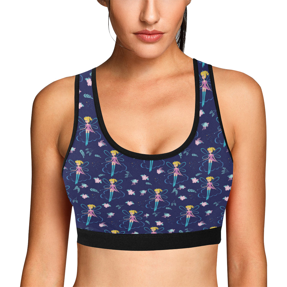 Fairy Cartoon Style Print Pattern Sports Bra