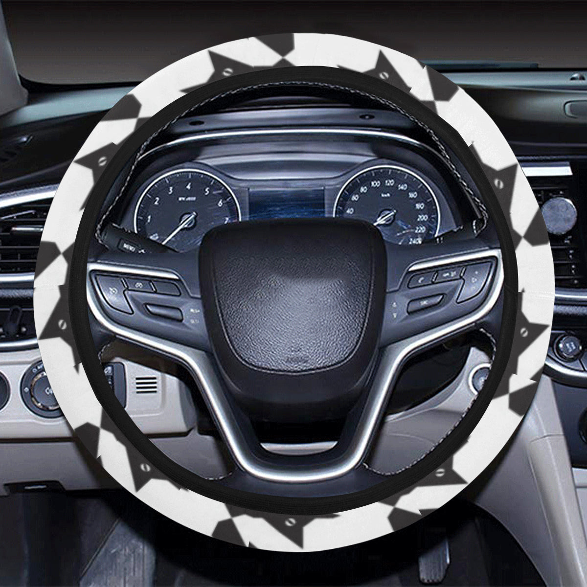 Cat HoundstoothPattern Print Design 01 Steering Wheel Cover with Elastic Edge