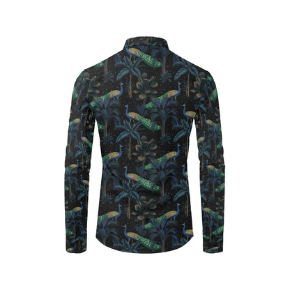Rainforest Peacock Pattern Print Design A04 Men's Long Sleeve Shirt
