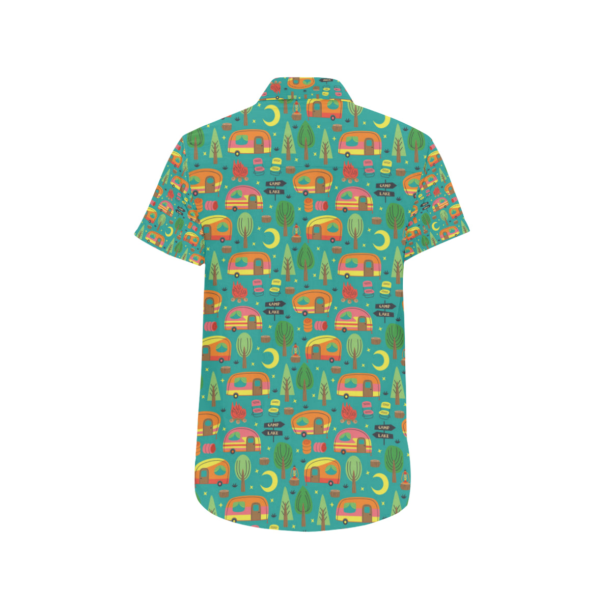 Camping Camper Pattern Print Design 05 Men's Short Sleeve Button Up Shirt