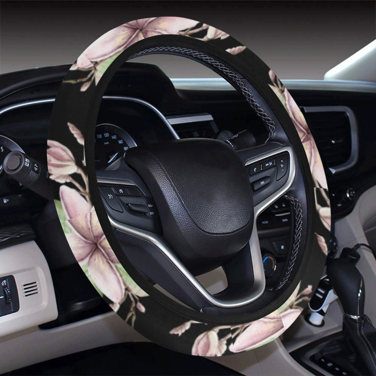 Plumeria Pattern Print Design PM02 Steering Wheel Cover with Elastic Edge