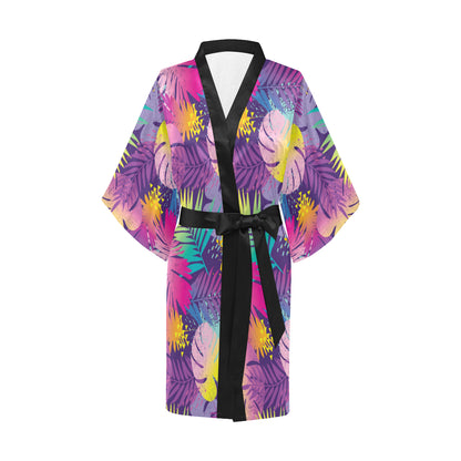 Palm Leaf Pattern Print Design A04 Women's Short Kimono