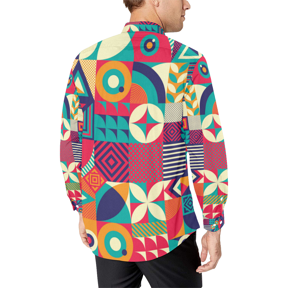 Mosaic Pattern Print Design 03 Men's Long Sleeve Shirt