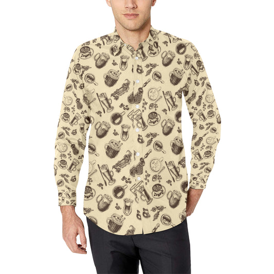Coffee Pattern Print Design 05 Men's Long Sleeve Shirt
