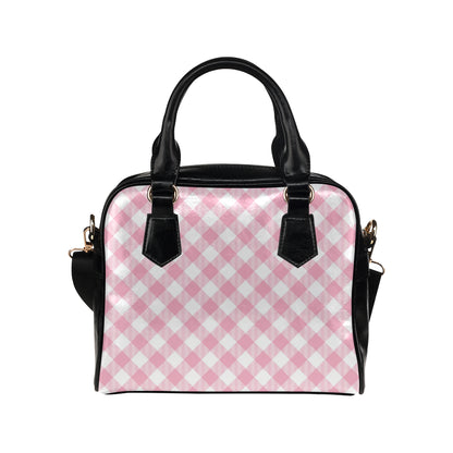 Gingham Pink Pattern Print Design 02 Shoulder Handbag