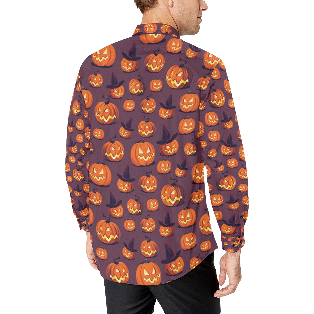 Halloween Pumpkin Pattern Print Design 03 Men's Long Sleeve Shirt