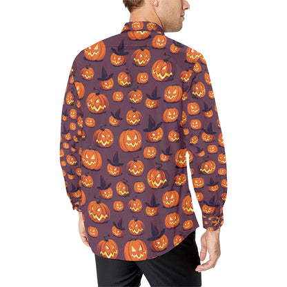 Halloween Pumpkin Pattern Print Design 03 Men's Long Sleeve Shirt