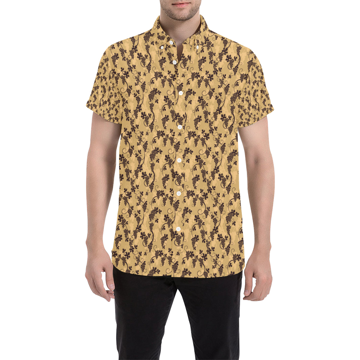 Wine Grape Design Print Men's Short Sleeve Button Up Shirt