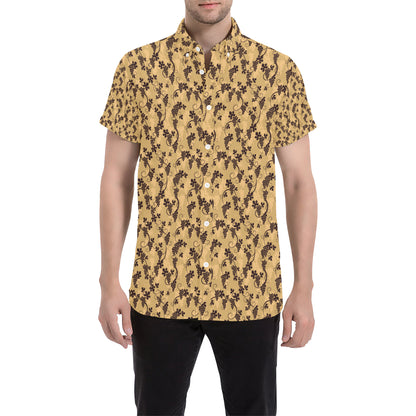 Wine Grape Design Print Men's Short Sleeve Button Up Shirt