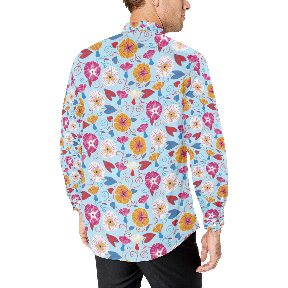 Morning Glory Pattern Print Design MG06 Men's Long Sleeve Shirt