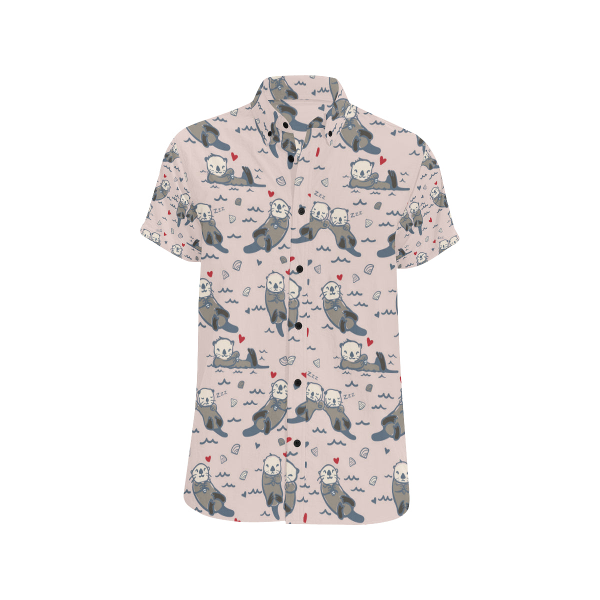 Sea Otter Pattern Print Design 02 Men's Short Sleeve Button Up Shirt