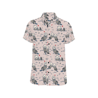 Sea Otter Pattern Print Design 02 Men's Short Sleeve Button Up Shirt