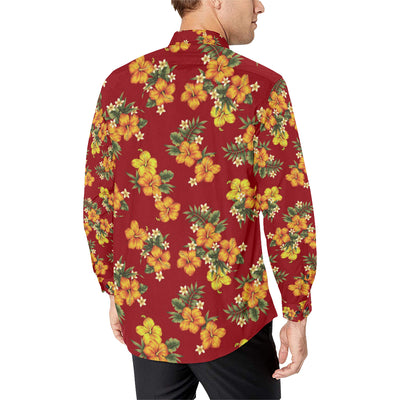 Orange Hibiscus Pattern Print Design HB026 Men's Long Sleeve Shirt