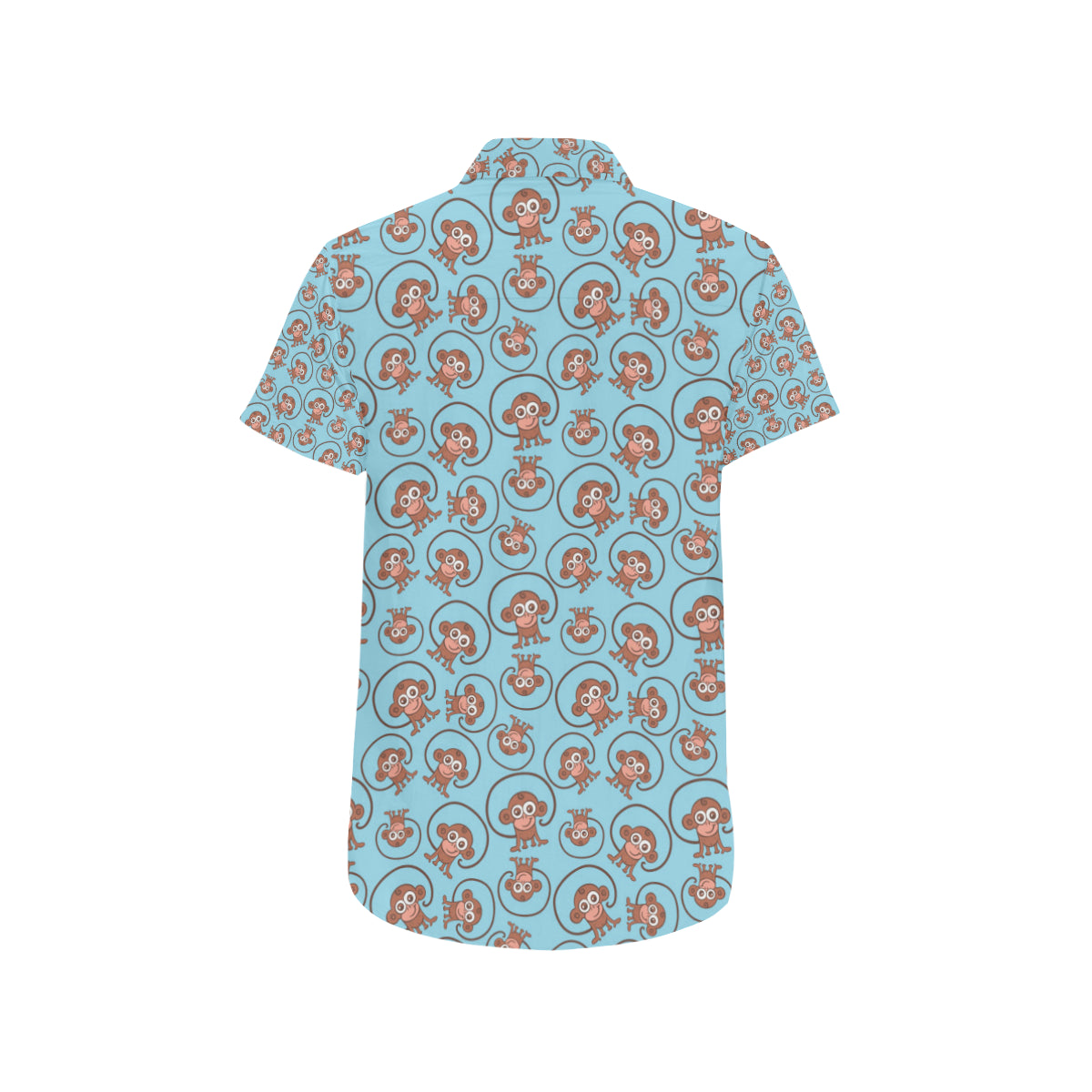 Monkey Cute Design Themed Print Men's Short Sleeve Button Up Shirt