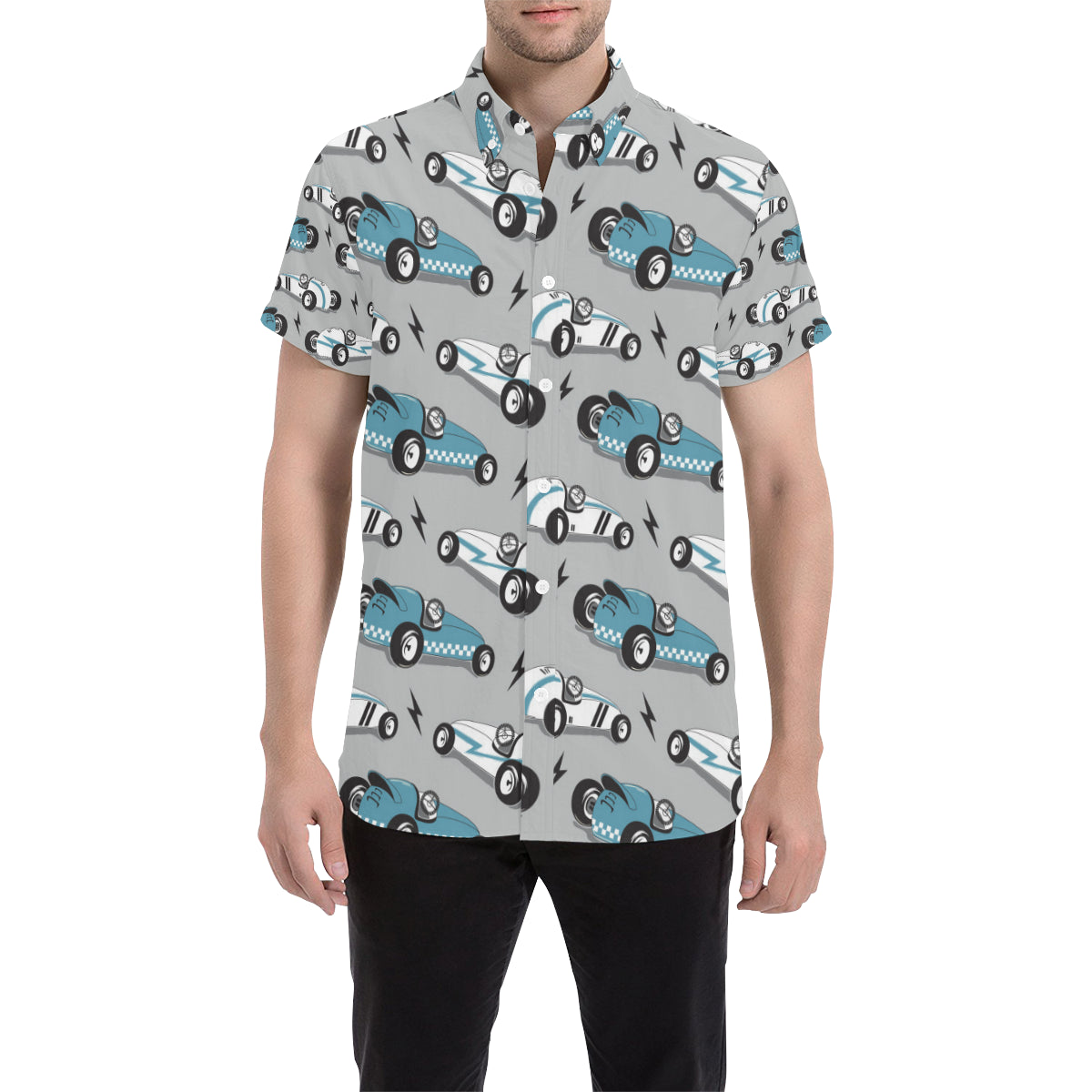 Racing Vintage Pattern Print Design A02 Men's Short Sleeve Button Up Shirt