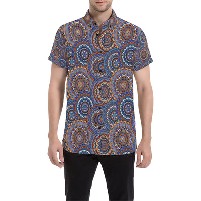 Mandala Boho Chic Design Print Men's Short Sleeve Button Up Shirt