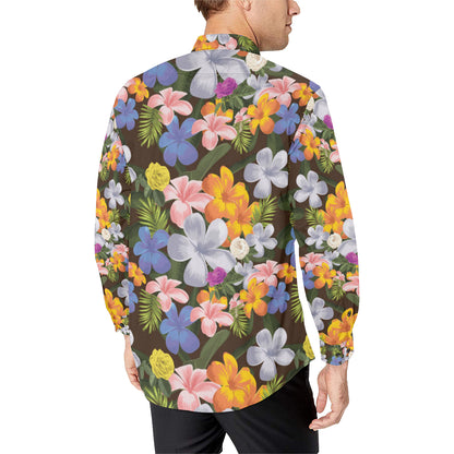 Plumeria Pattern Print Design PM03 Men's Long Sleeve Shirt