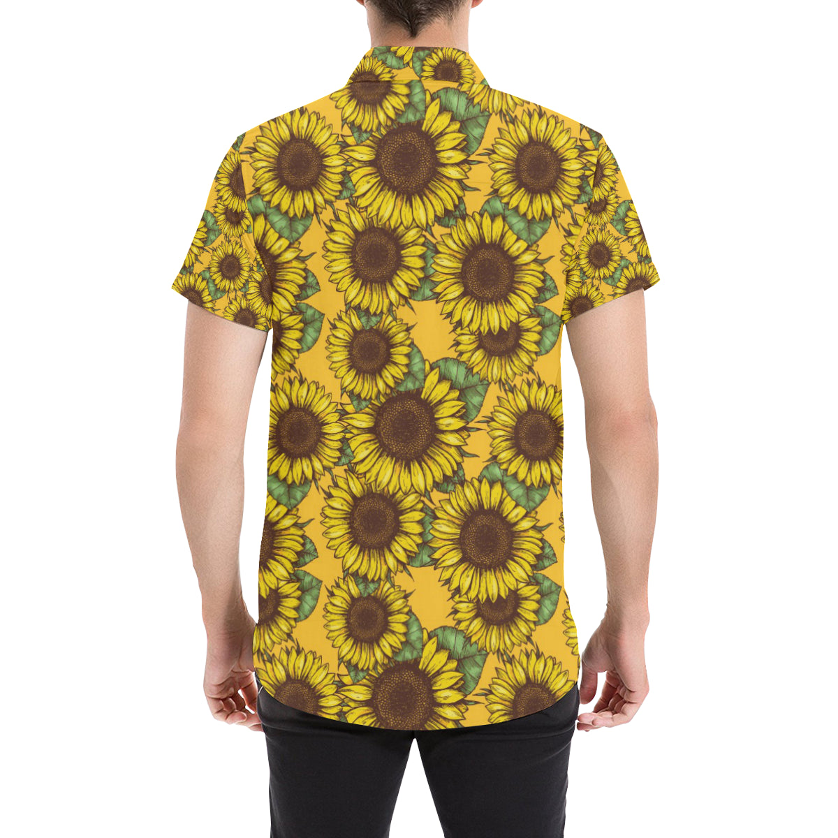 Sunflower Pattern Print Design SF04 Men's Short Sleeve Button Up Shirt