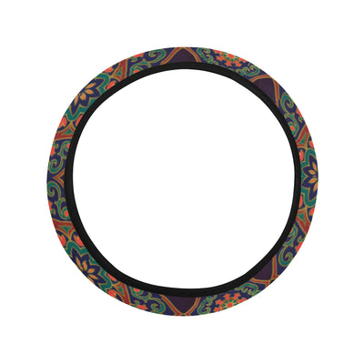 Medallion Pattern Print Design 03 Steering Wheel Cover with Elastic Edge