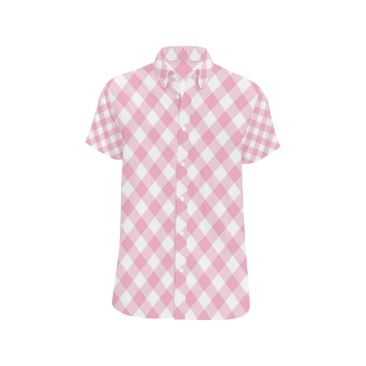 Gingham Pink Pattern Print Design 02 Men's Short Sleeve Button Up Shirt