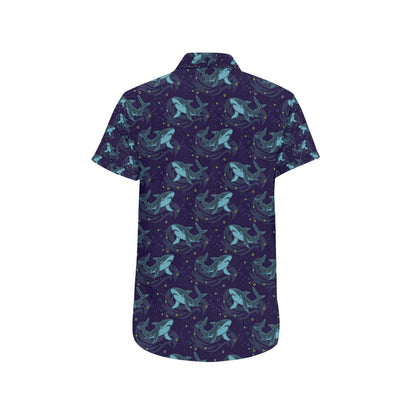 Shark Themed Print Men's Short Sleeve Button Up Shirt