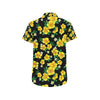 Yellow Hibiscus Pattern Print Design HB08 Men's Short Sleeve Button Up Shirt