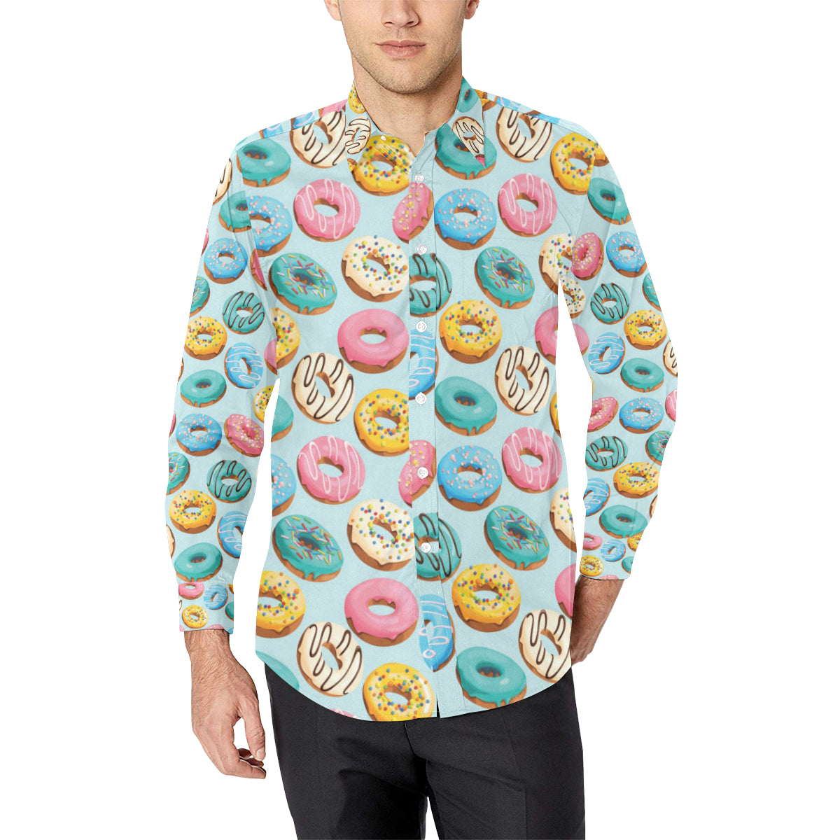 Donut Pattern Print Design DN05 Men's Long Sleeve Shirt