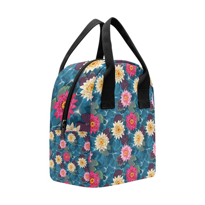 Water Lily Pattern Print Design WL05 Insulated Lunch Bag
