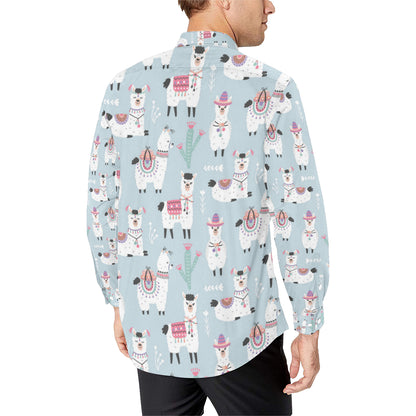 Llama Pattern Print Design 04 Men's Long Sleeve Shirt