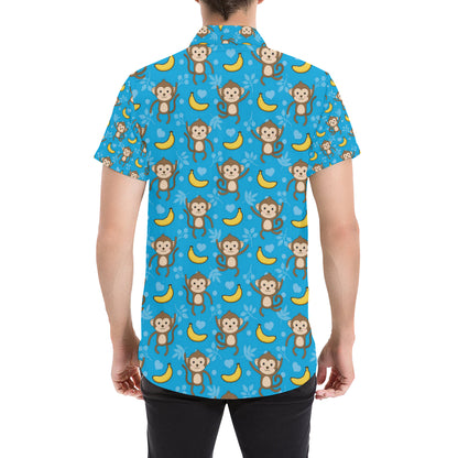 Monkey Pattern Print Design 05 Men's Short Sleeve Button Up Shirt