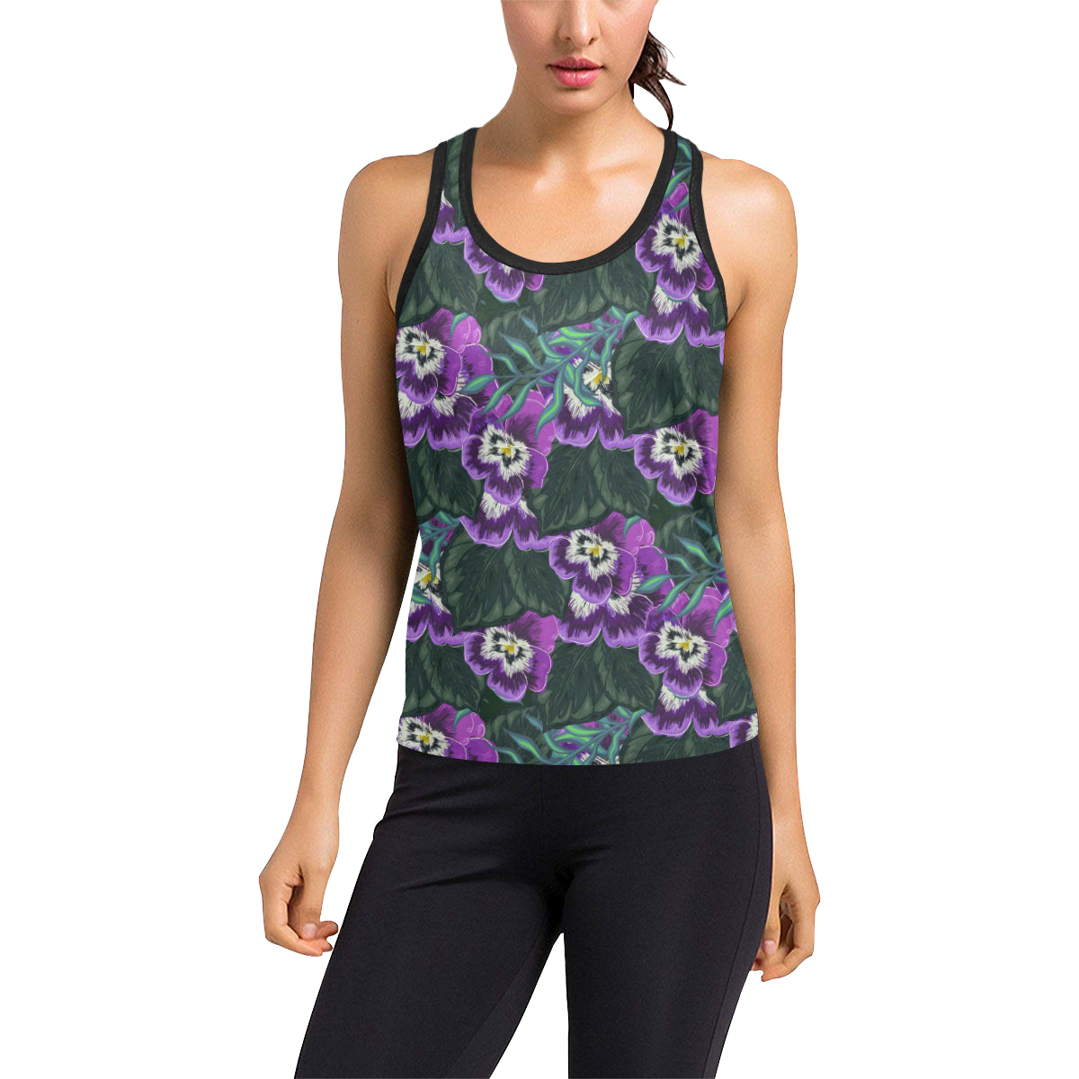Pansy Pattern Print Design PS07 Women's Racerback Tank Top