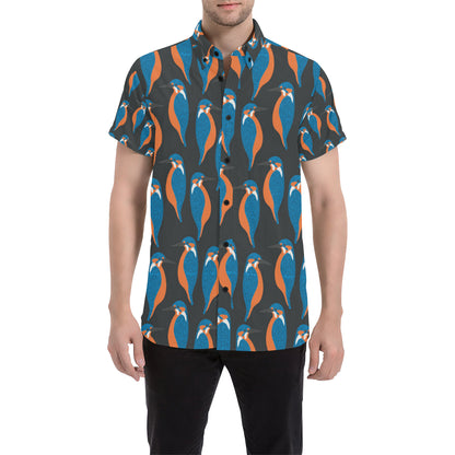 Kingfisher Pattern Print Design 03 Men's Short Sleeve Button Up Shirt