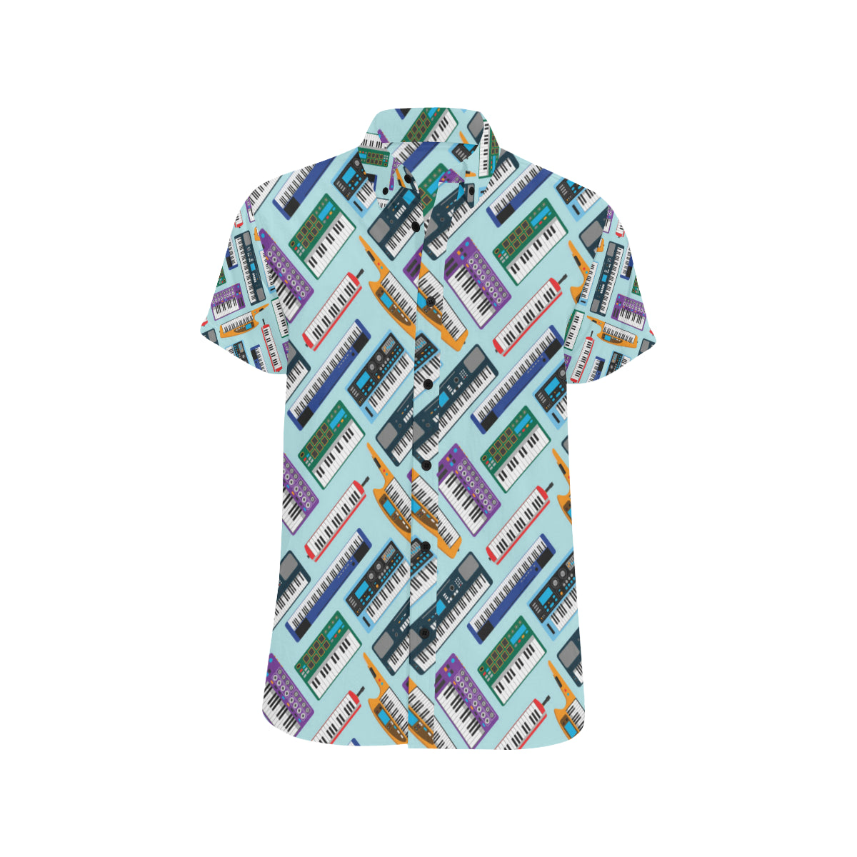 Synthesizer Pattern Print Design 02 Men's Short Sleeve Button Up Shirt