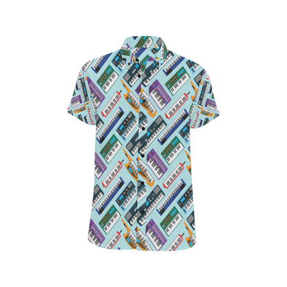 Synthesizer Pattern Print Design 02 Men's Short Sleeve Button Up Shirt