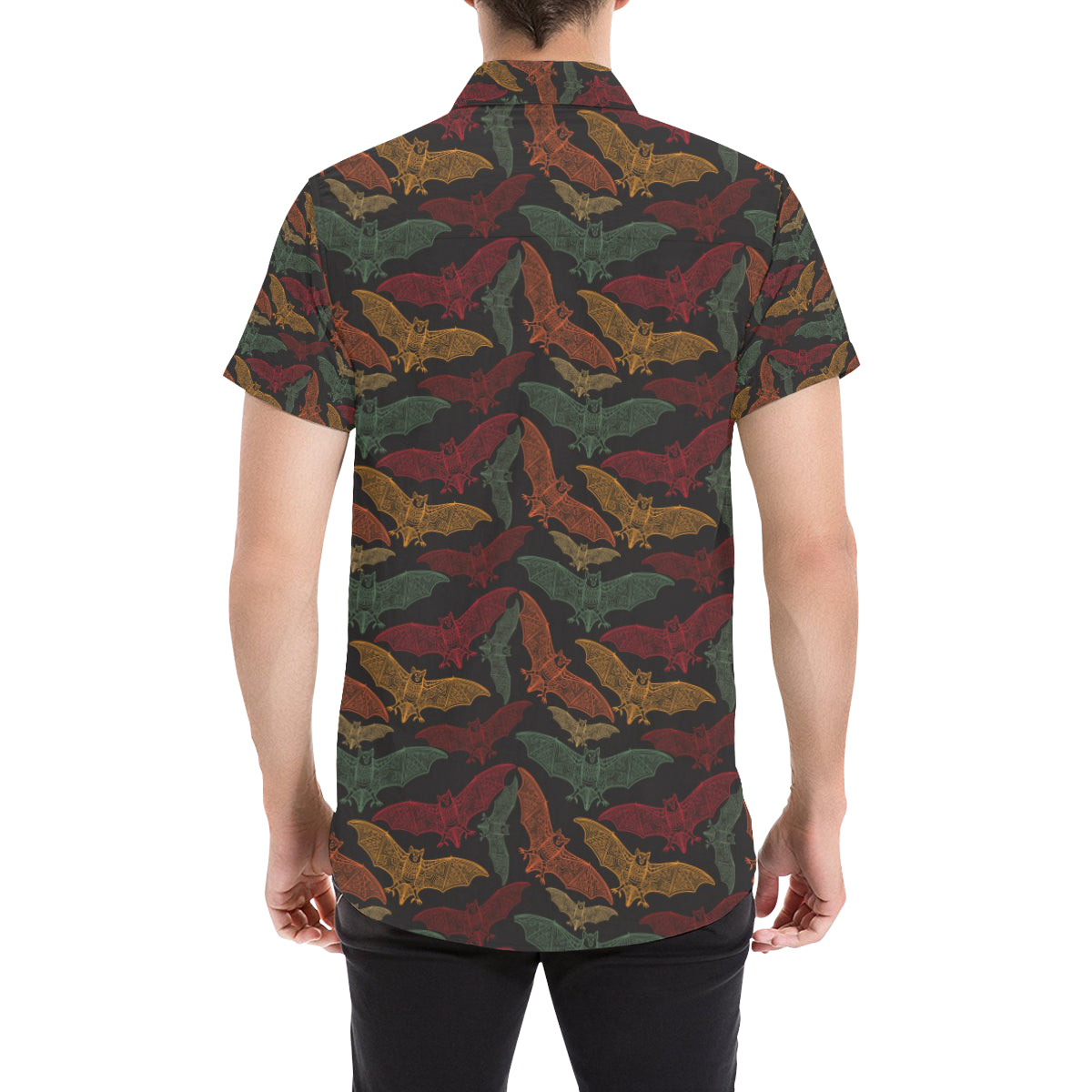Bat Tribal Pattern Print Design 03 Men's Short Sleeve Button Up Shirt