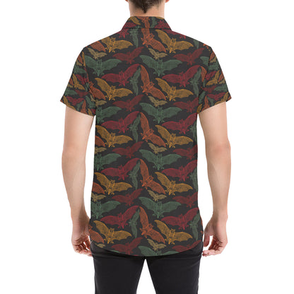 Bat Tribal Pattern Print Design 03 Men's Short Sleeve Button Up Shirt