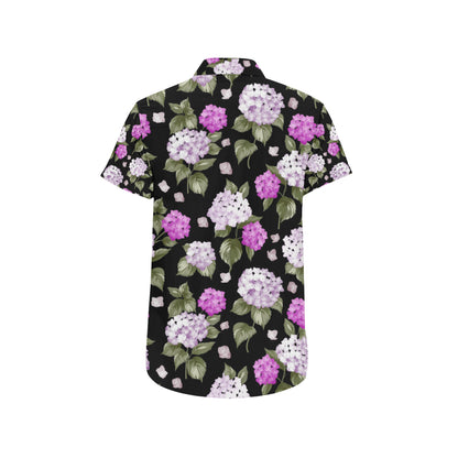 Hydrangea Pattern Print Design HD011 Men's Short Sleeve Button Up Shirt