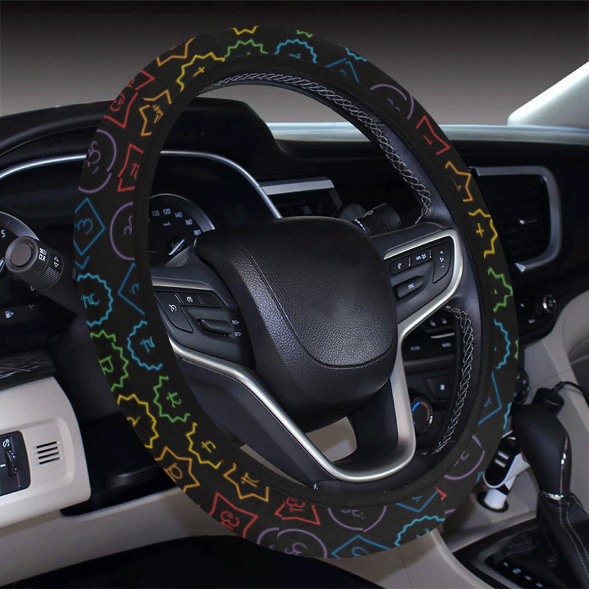 Chakra Colorful Symbol Pattern Steering Wheel Cover with Elastic Edge