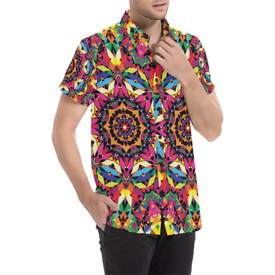 Kaleidoscope Pattern Print Design 02 Men's Short Sleeve Button Up Shirt