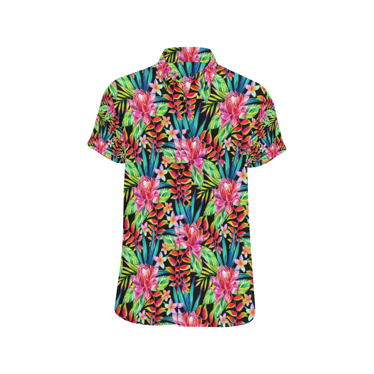Heliconia Pattern Print Design HL02 Men's Short Sleeve Button Up Shirt