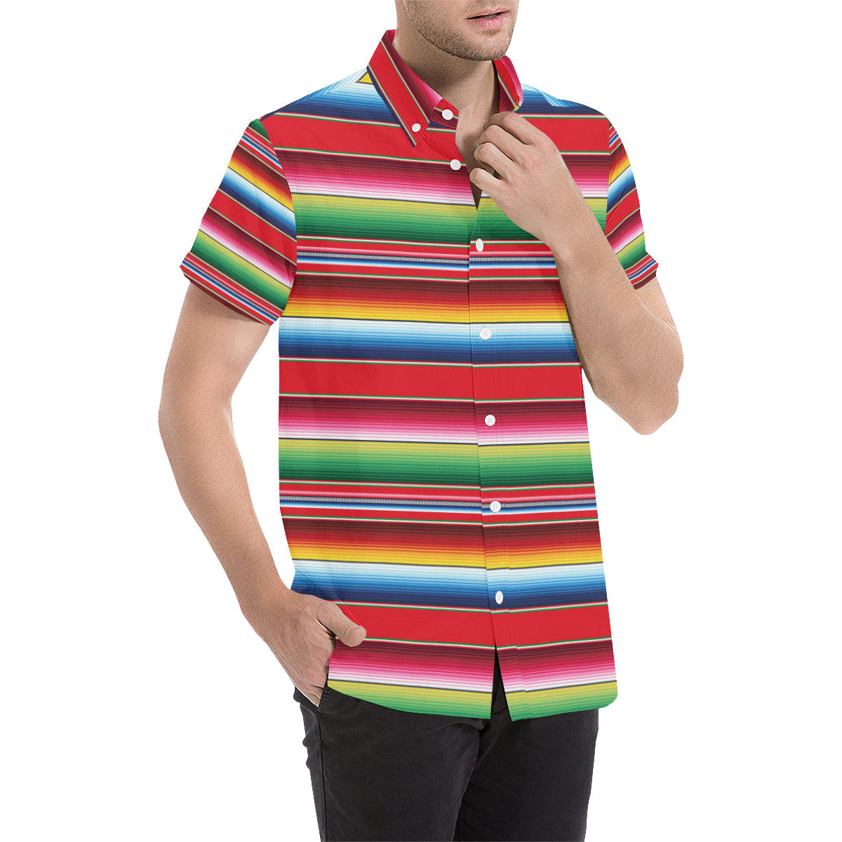 Serape Pattern Men's Short Sleeve Button Up Shirt