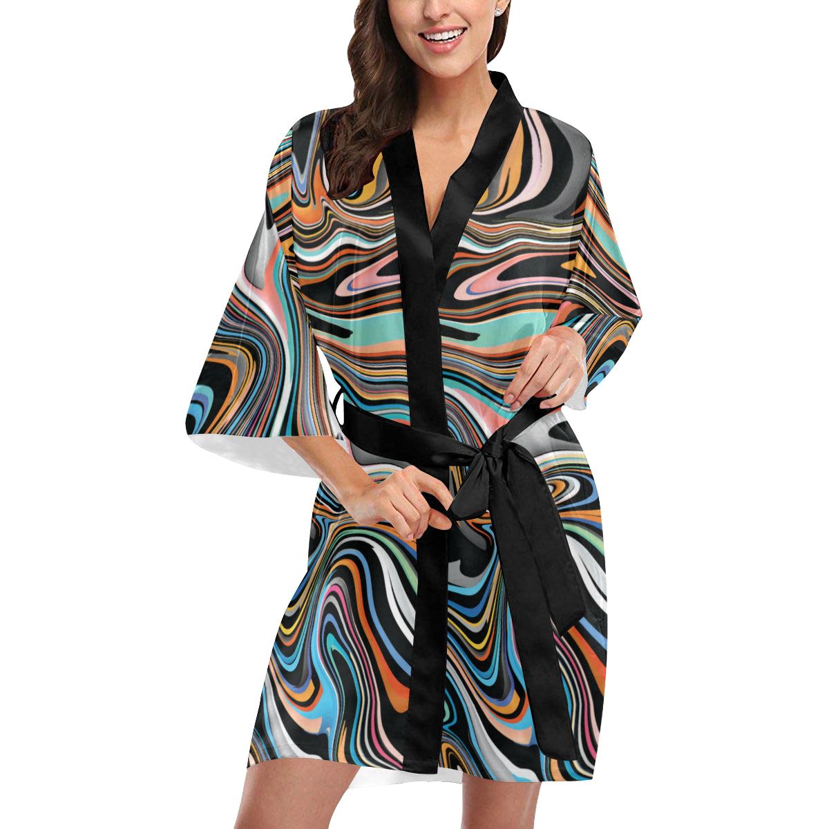 Liquid Pattern Print Design 02 Women's Short Kimono