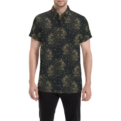 KOI Fish Pattern Print Design 02 Men's Short Sleeve Button Up Shirt