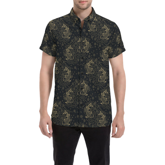 KOI Fish Pattern Print Design 02 Men's Short Sleeve Button Up Shirt